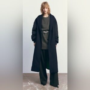 Zara Combination Bomber Coat in Navy Blue